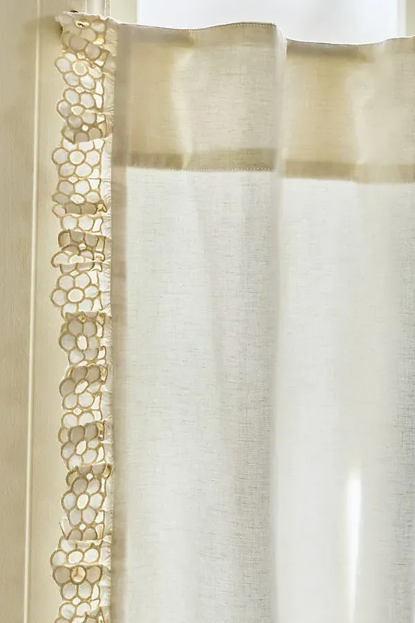 Cotton Embroidered Floral Edge Cafe Curtains Set of 2 - White product