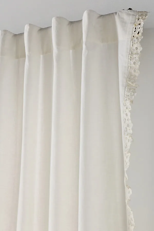 Cotton Embroidered Floral Edge Curtain - White, Cotton/Linen product