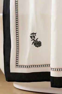 Cotton Embroidered Floral Shower Curtain - Black product