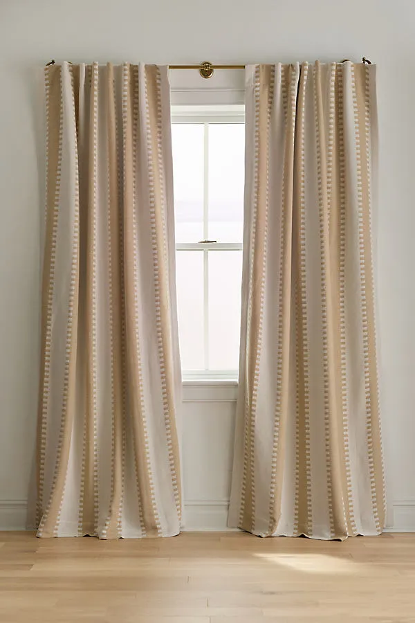 Cotton Jacquard Notched Stripe Blackout Curtain - Beige product