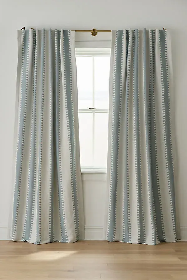 Cotton Jacquard Notched Stripe Blackout Curtain - Blue by Anthropologie