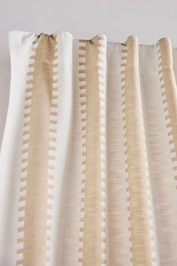 Cotton Jacquard Notched Striped Curtain - Beige by Anthropologie, image 2