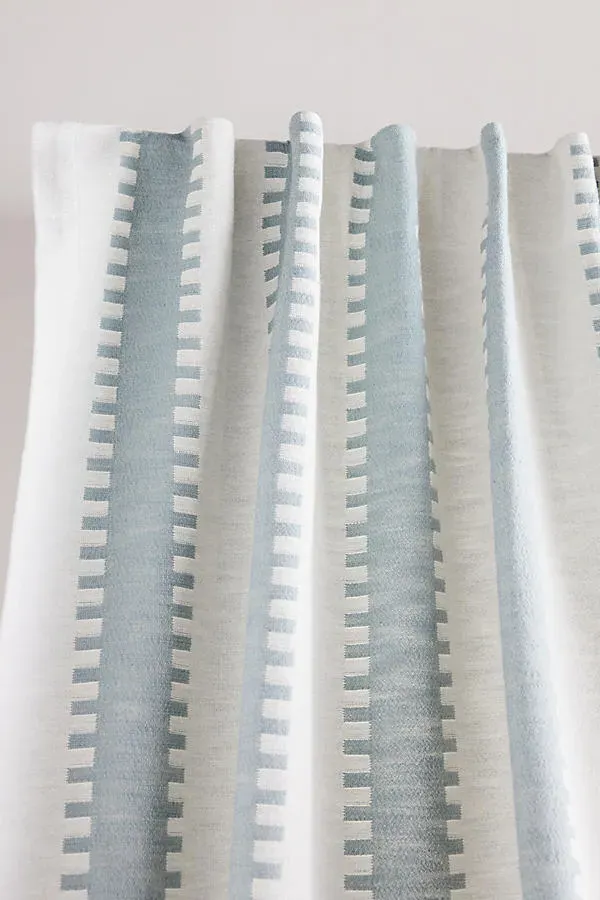 Cotton Jacquard Notched Striped Curtain - Blue product