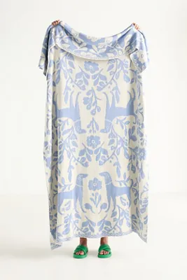 Cotton Knit Floral Animal Throw Blanket - Blue, Cotton product