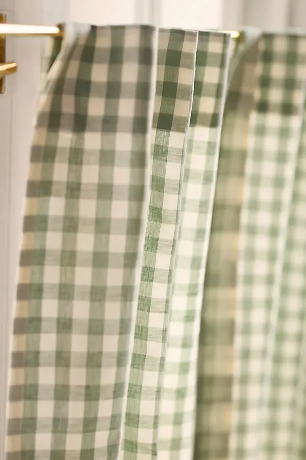 Cotton Linen Gingham Cafe Curtain Set of 2 - Blue product