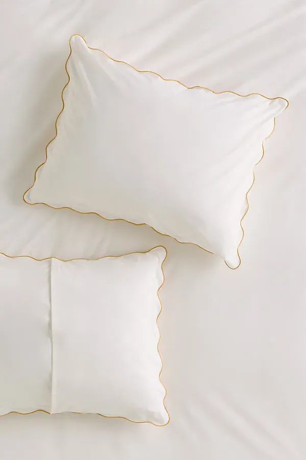 Cotton Marrow King Size Scalloped Edge Shams Set of 2 - Yellow, Cotton by Anthropologie, image 2