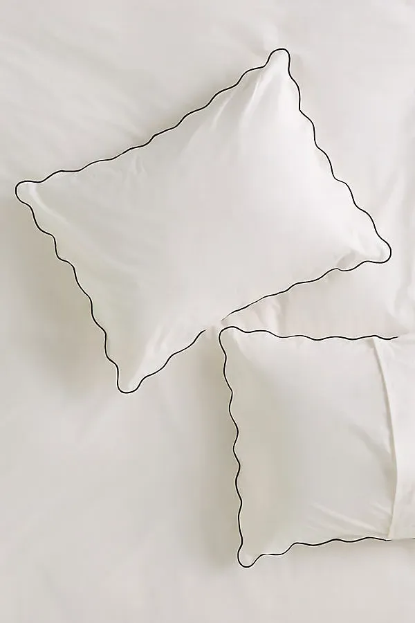Cotton Marrow Queen Size Scalloped Edge Shams Set of 2 - Black, Cotton by Anthropologie