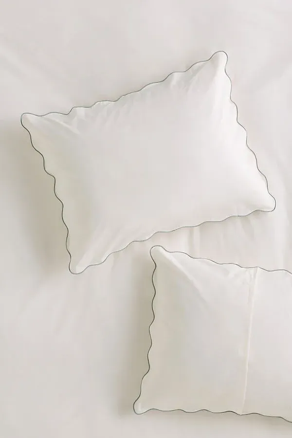 Cotton Marrow Queen Size Scalloped Edge Shams Set of 2 - Blue, Cotton by Anthropologie