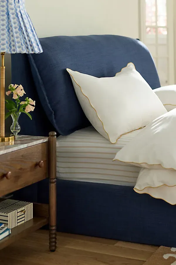 Cotton Marrow Queen Size Scalloped Edge Shams Set of 2 - Yellow, Cotton by Anthropologie