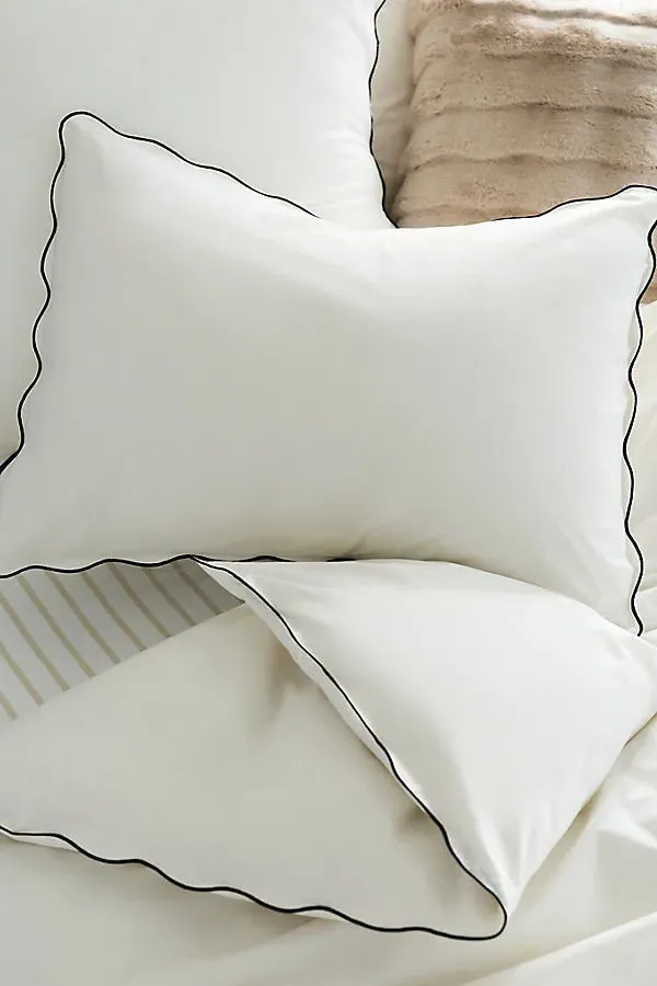 Cotton Marrow Scalloped Edge Duvet Cover - Black, Cotton product