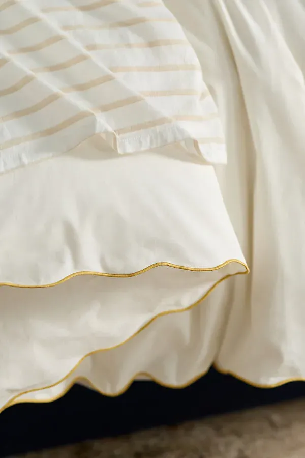 Cotton Marrow Scalloped Edge Duvet - Yellow, Cotton by Anthropologie