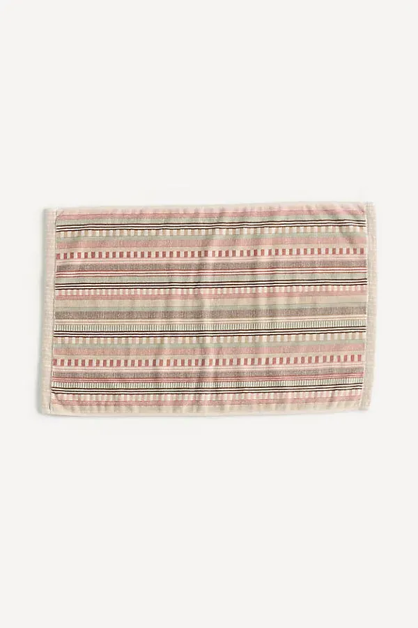 Cotton Mixed Stripe Woven Bath Mat - Beige by Anthropologie