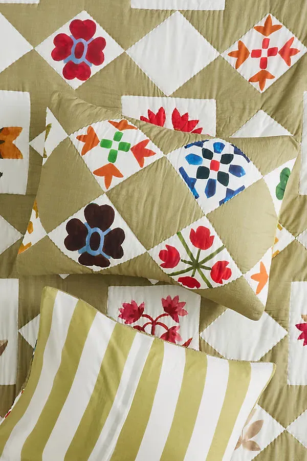 Cotton Printed Pillowcases Set of 2 - Green, Cotton by Anthropologie