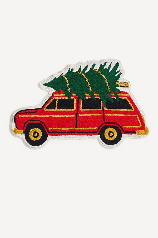 Cotton Tufted Car Shaped Bath Mat - Red by Anthropologie