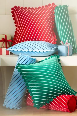 Cotton Velvet Striped Cushion - Blue product