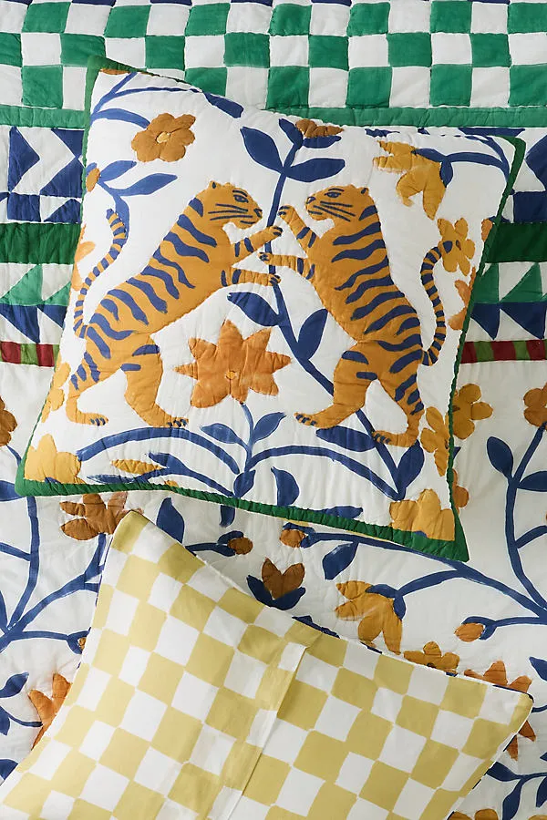 Cotton Voile Printed Euro Sham - Blue, Cotton by Anthropologie