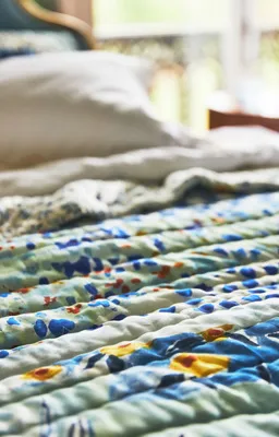 Cotton Voile Printed Quilted Bedspread - Blue, Cotton product