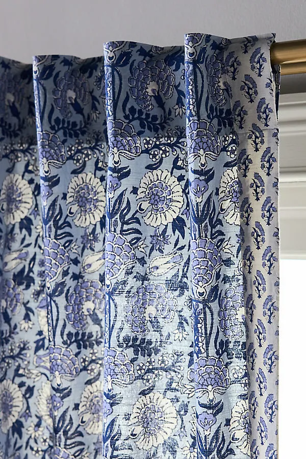 Cotton Woven Block Print Curtain - Blue product