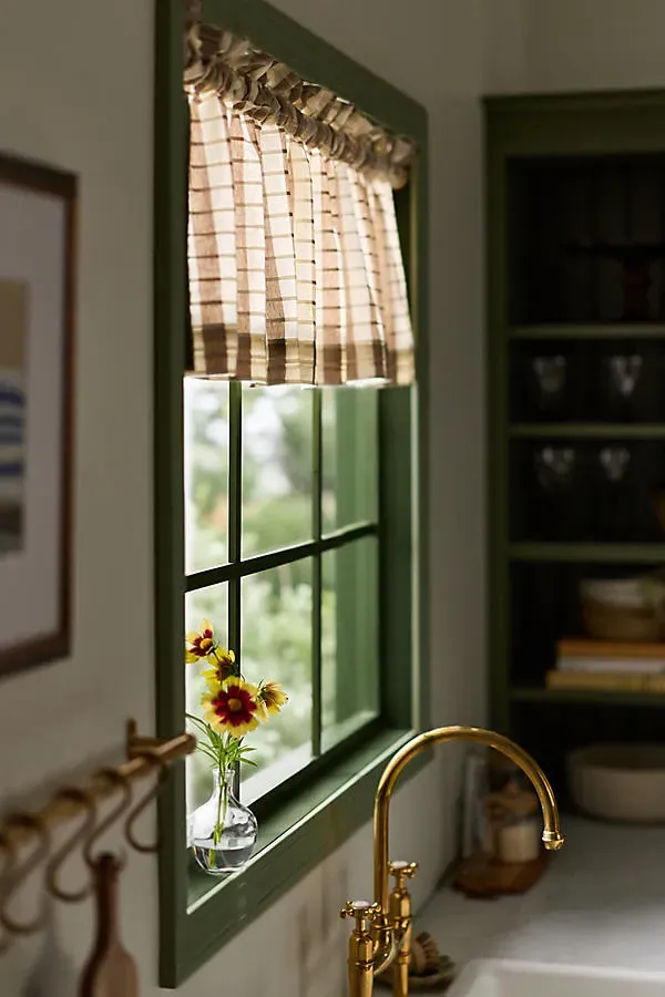 Cotton Woven Stripe Valance Curtain - Beige by Anthropologie