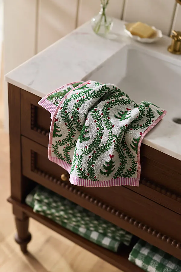 Cotton Woven Winter Icon Hand Towel - Pink by Anthropologie
