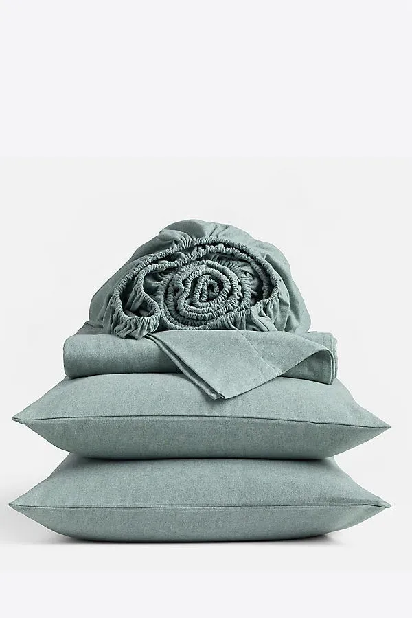 Coyuchi Cloud Brushed Organic Flannel Sheet Set - Blue, Cotton product