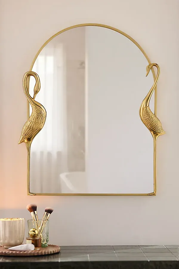 Crane Metal Arch Wall Mirror - Gold, Brass by Anthropologie