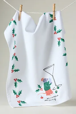 Creature Was Stirring Dish Towel - White, Cotton by Anthropologie, alternate view