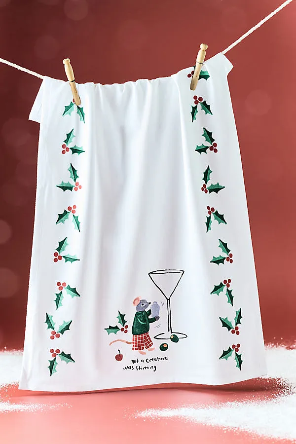 Creature Was Stirring Dish Towel - White, Cotton by Anthropologie