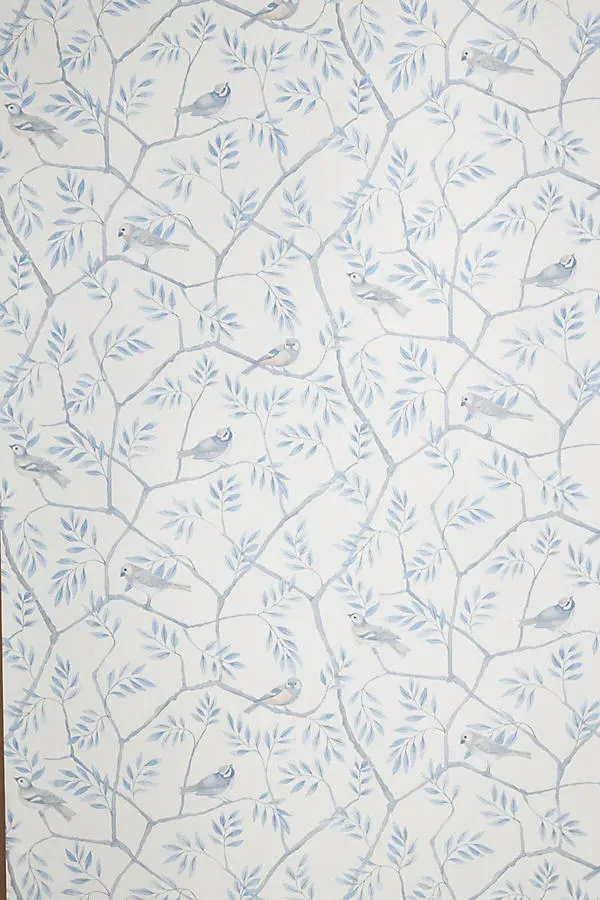 Crossbill Floral Bird Wallpaper - Light Blue by Anthropologie
