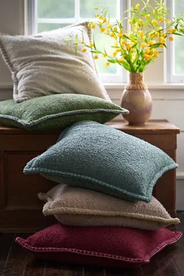 Curtis Bouclé Blanket-Stitch Cushion - Blue, Polyester/Cotton product