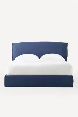 Cushion King Size Bed Frame - Blue, Polyester by Anthropologie, image 2