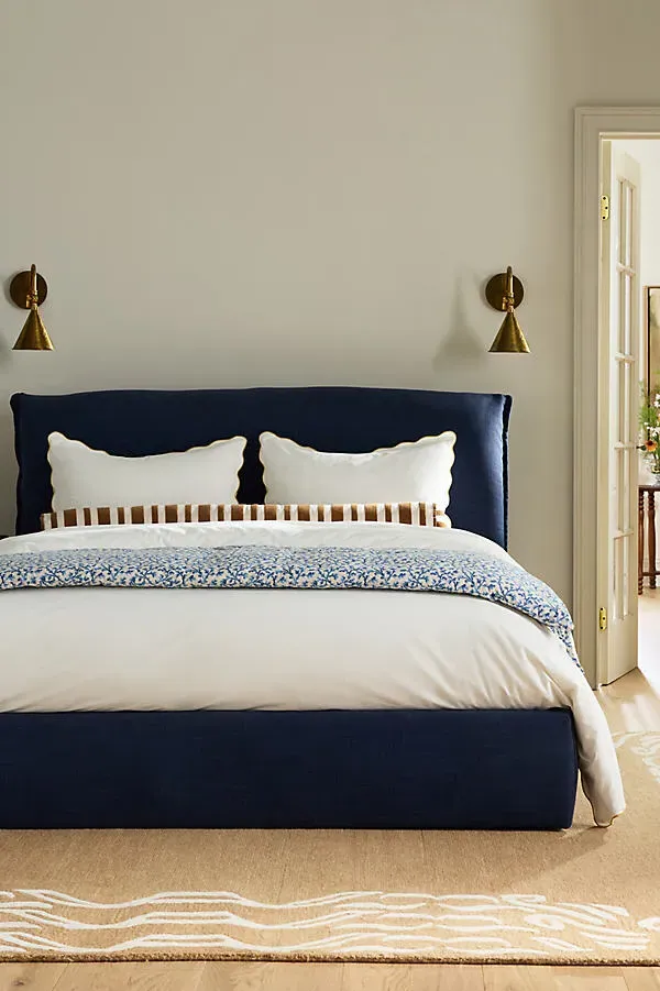 Cushion Queen Size Bed Frame - Blue, Polyester by Anthropologie