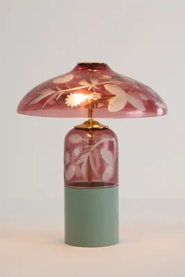 Cyndi Etched Flower Glass Table Lamp - Pink product