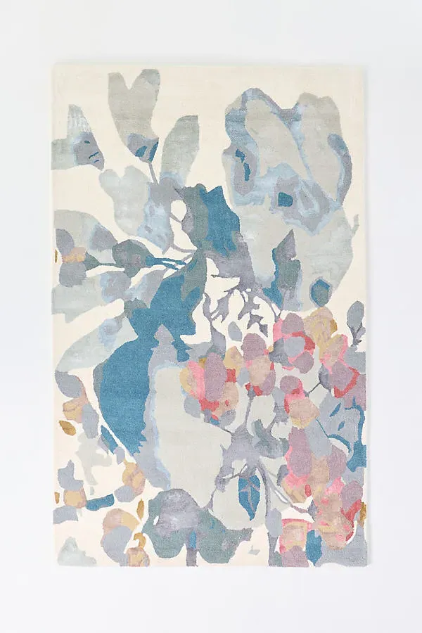 Dafney Hand Tufted Floral Rug - Blue, Cotton, Wool by Anthropologie