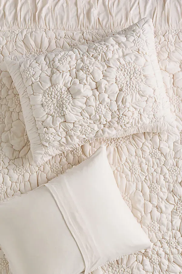 Dahlia Floral Pillow Shams Set of 2 - Ivory, Cotton Jersey by Anthropologie