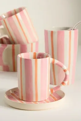 Daily Stripe Espresso Cup & Saucer - Beige, Stoneware product