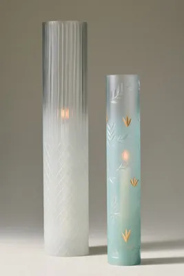 Dale Etched Glass Chimney Taper Holder - Blue by Anthropologie, alternate view