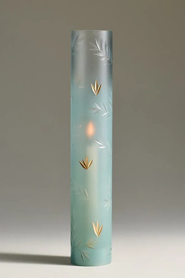 Dale Etched Glass Chimney Taper Holder - Blue by Anthropologie