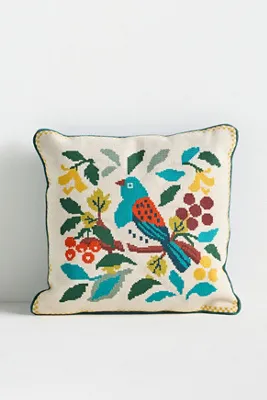 Daniella Needlepoint Novelty Pillow - Blue, Cotton by Anthropologie, image 2