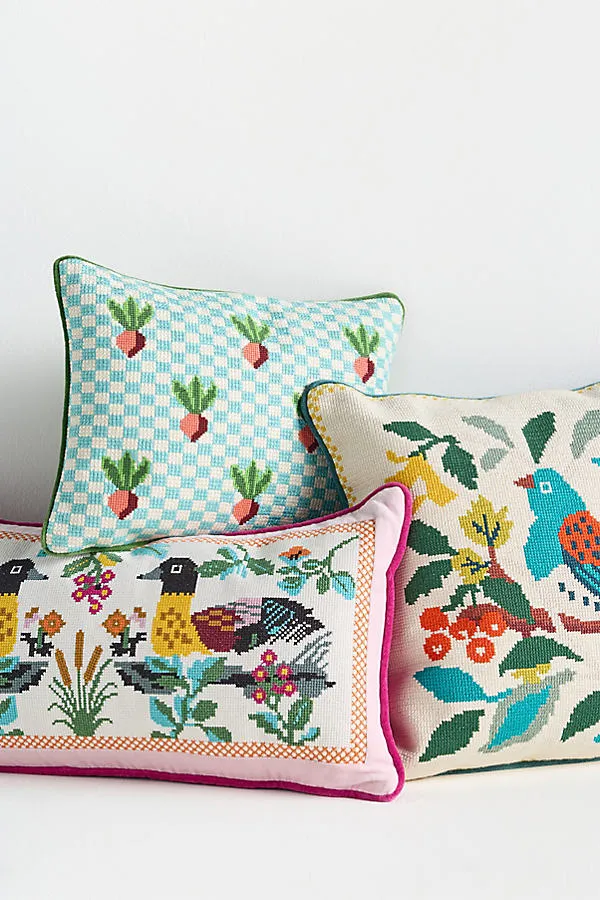 Daniella Needlepoint Novelty Pillow - Blue, Cotton by Anthropologie