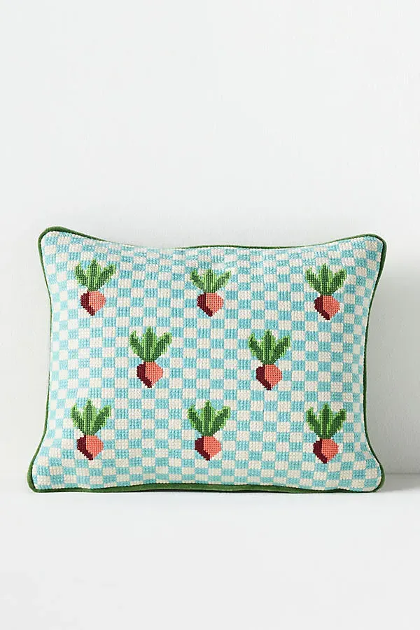 Daniella Needlepoint Novelty Pillow - Blue, Cotton by Anthropologie