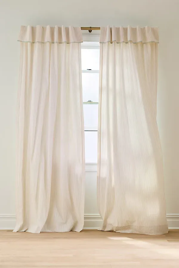 Darla Striped Valance Curtain - Beige, Cotton by Anthropologie