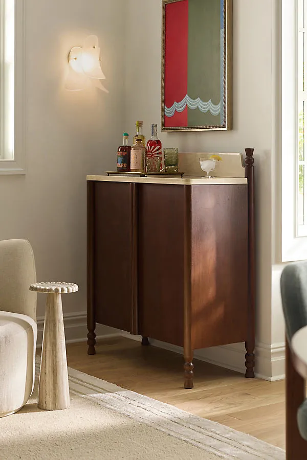 Dawn Marble-Top Bar Cabinet - Brown, Acacia Wood by Anthropologie
