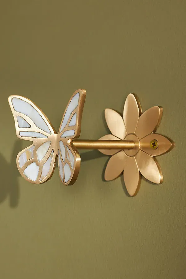 Delia Butterfly Curtain Holdback - White, Brass product
