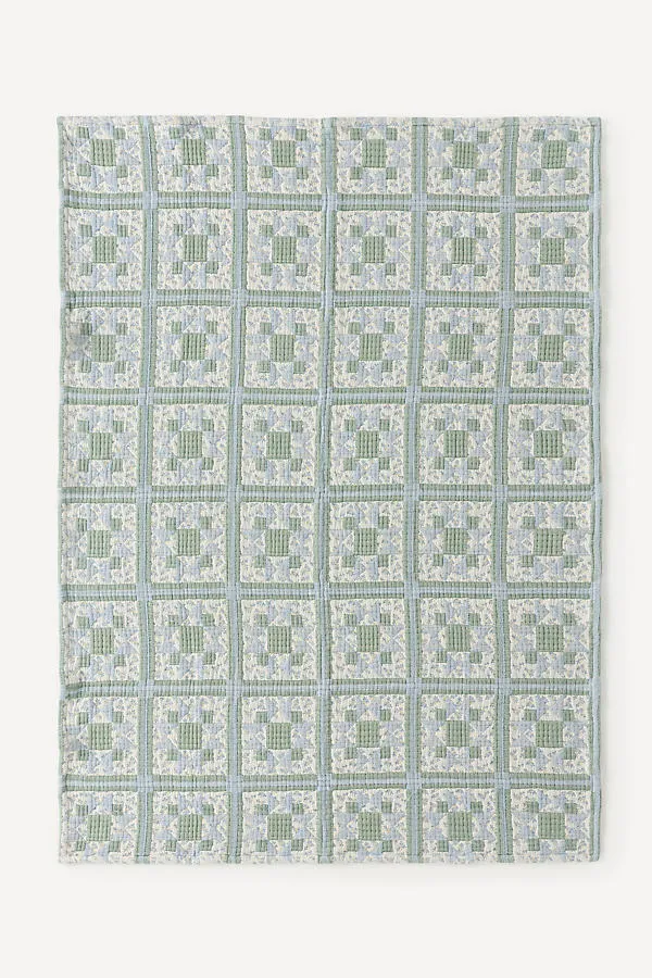 Demitria Floral Throw - Blue, Cotton by Anthropologie