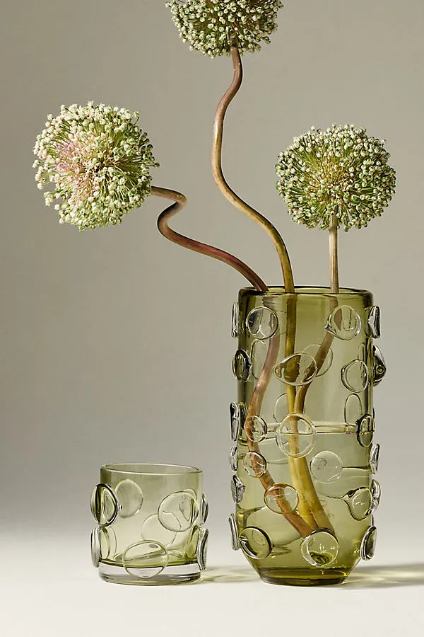 Dewdrop Pebble Glass Vase - Green by Anthropologie