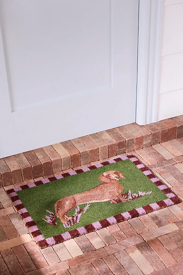Dog Printed Rectangle Doormat - Green, Coir product