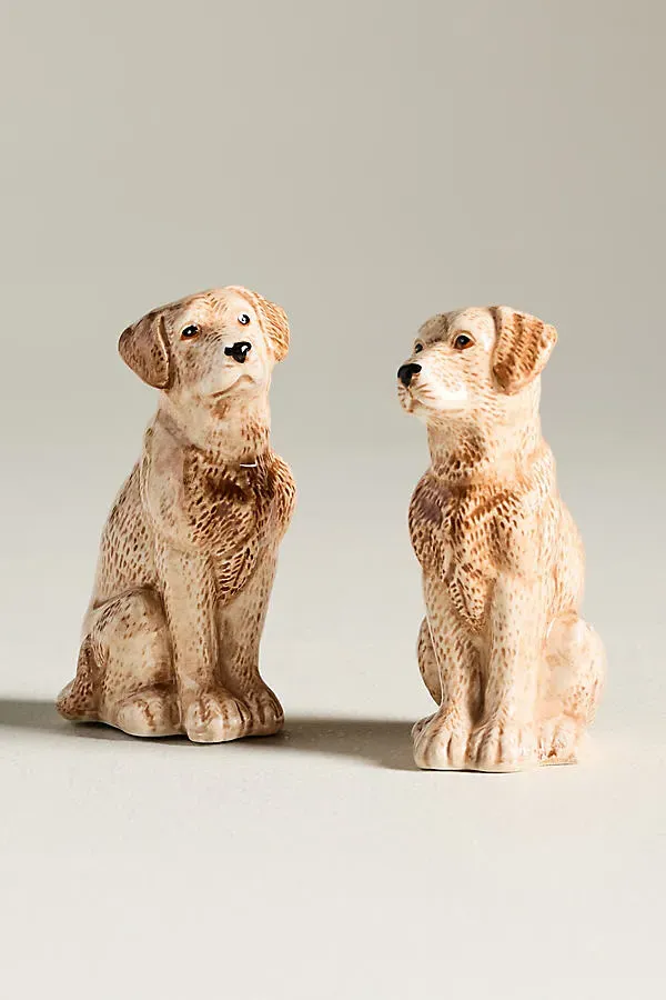 Dog Salt & Pepper Shakers - Gold, Ceramic by Anthropologie