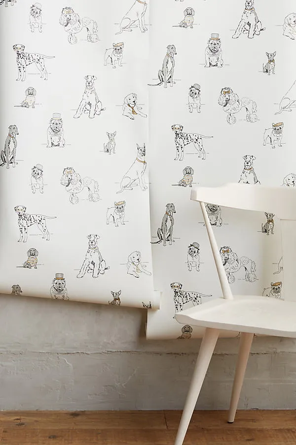Dog's Life Metallic Animal Wallpaper - Black, Silver and Gold product