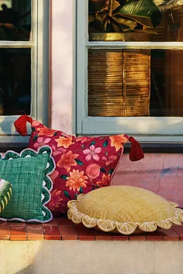 Dominica Indoor/Outdoor Woven Fruit Trim Cushion - Yellow, Polyester product